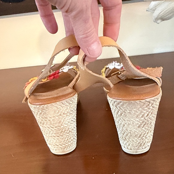 Neutral Floral Appliqué Espadrille Wedge Sandals - Multicolor Leather - Picture 5 of 6